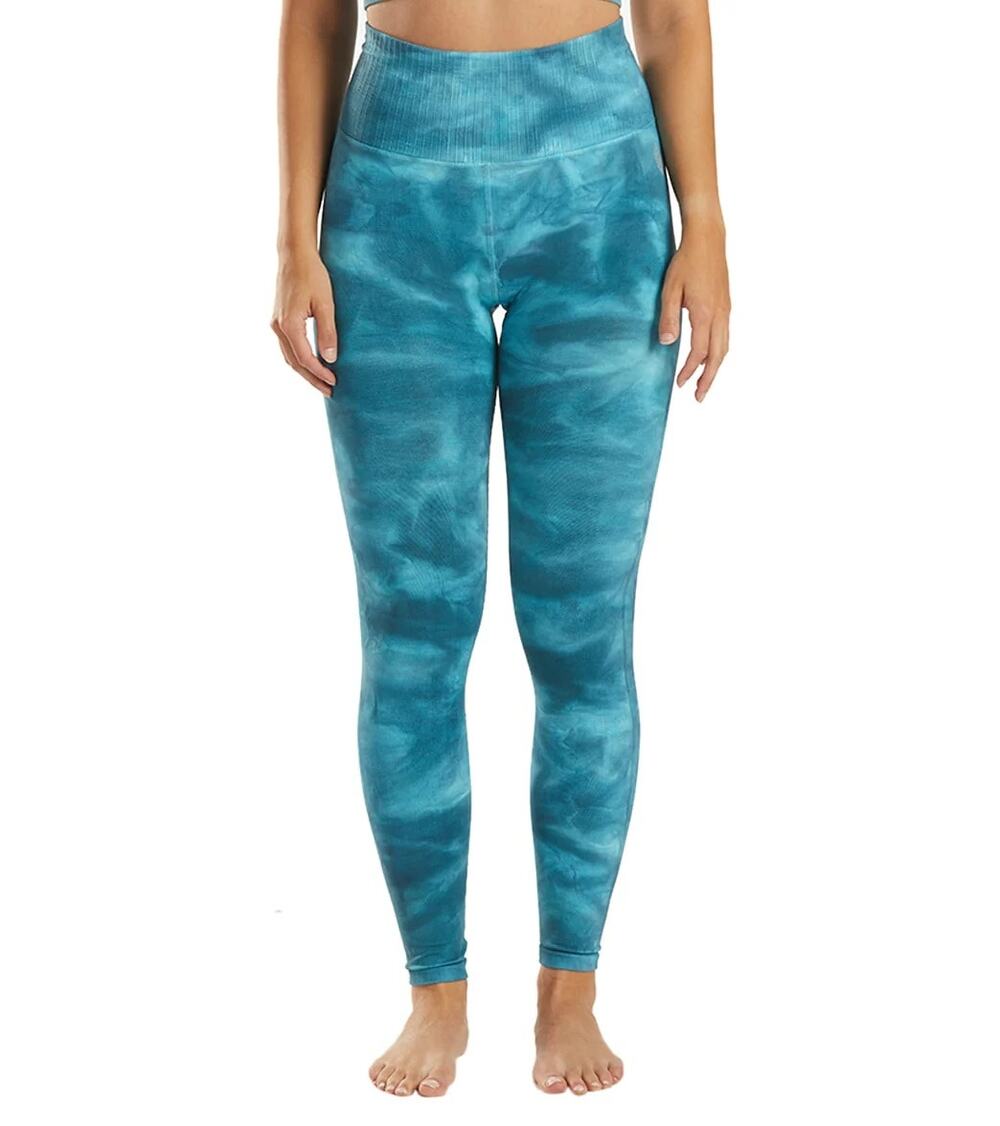 Free People Good Karma Tie Dye Yoga Leggings in Blue Peacock